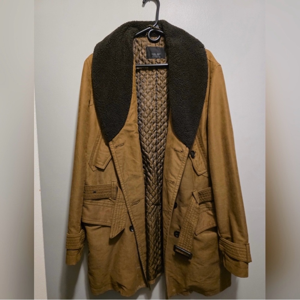 Zara Tan Military Coat with brown Collar